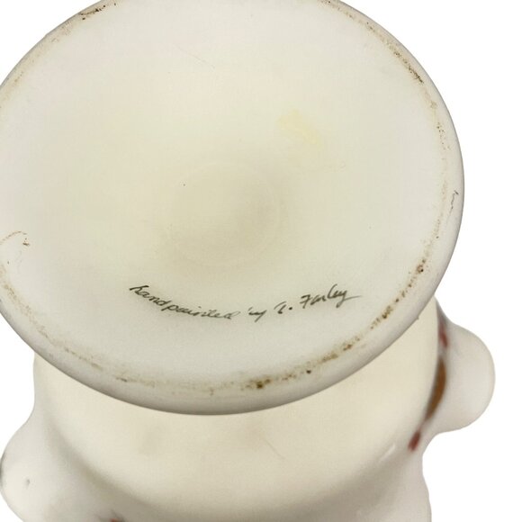 Vintage Hand-Painted Milk Glass Compote Bowl With Pinecone and Berry Design - Picture 7 of 8